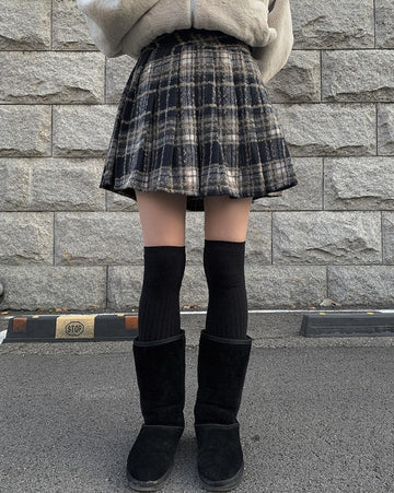 Alice Wool Check Pleated Skirt